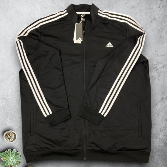 ⭐️NWT 3X adidas 3 stripe mens track jacket black and white zip up - Picture 3 of 4
